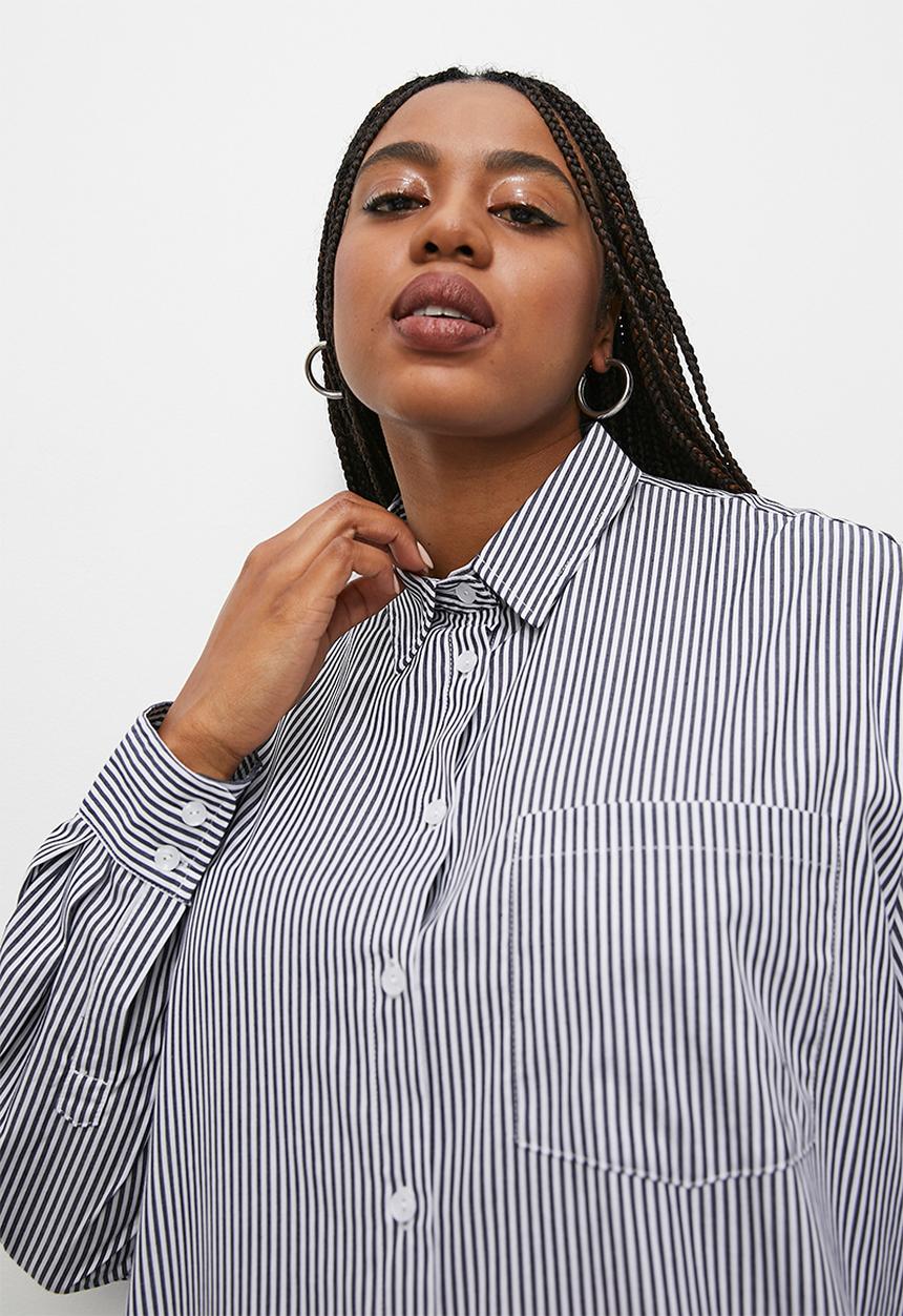 Superbalist - Long sleeve midi shirt dress - black & white