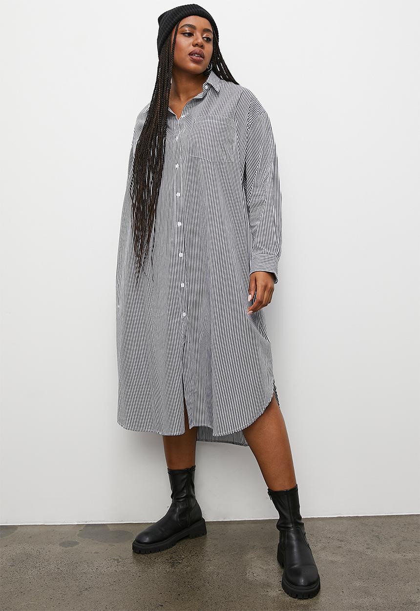 Superbalist - Long sleeve midi shirt dress - black & white