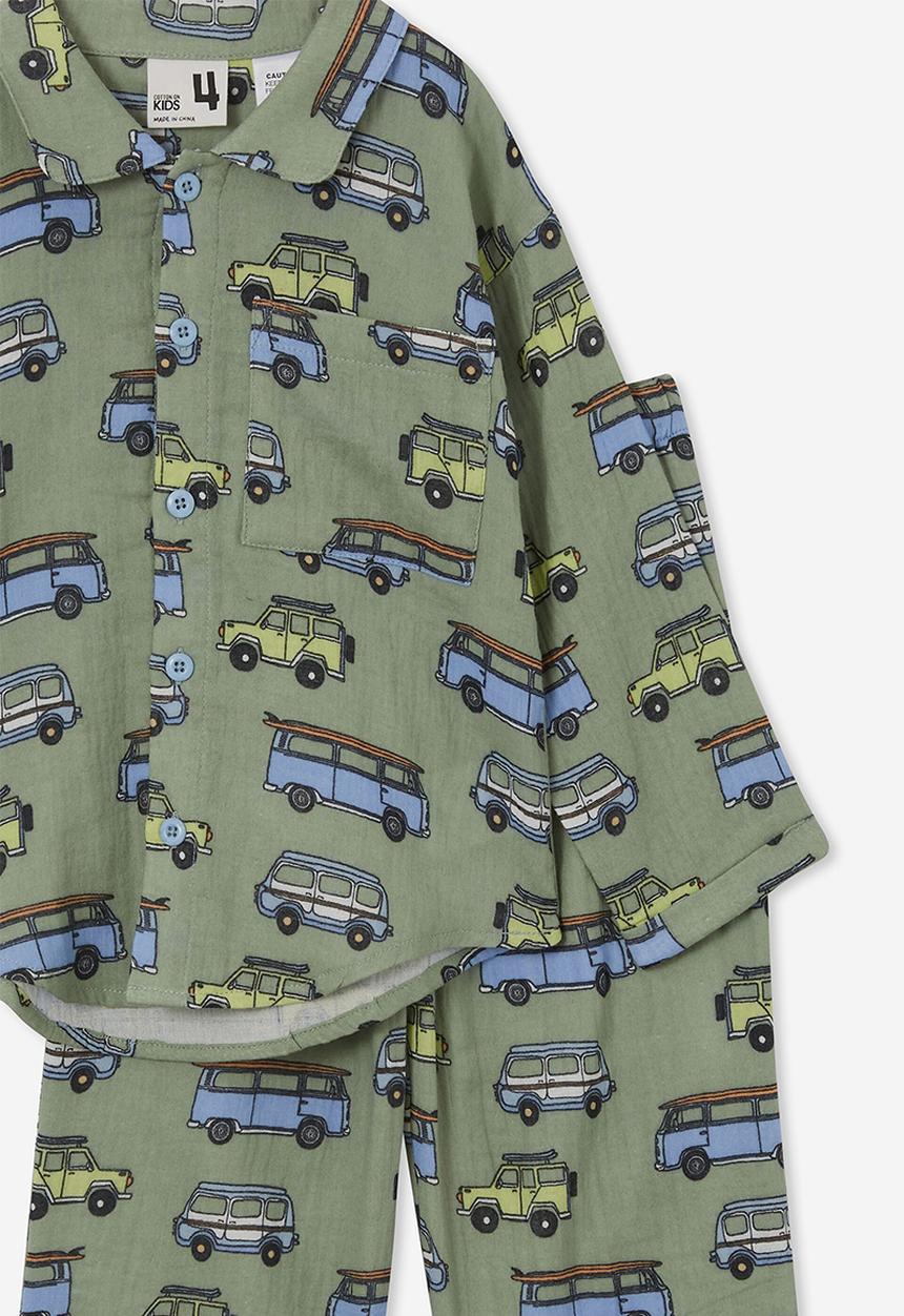 Cotton On - Austin long sleeve pyjama set - deep sage/retro vans