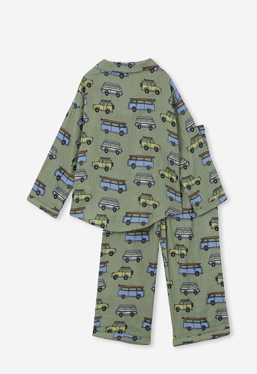 Cotton On - Austin long sleeve pyjama set - deep sage/retro vans