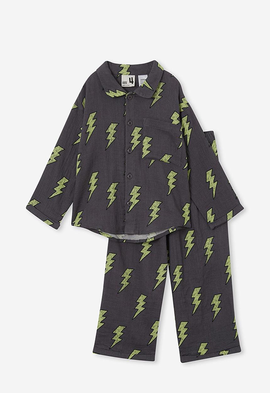Cotton On - Austin long sleeve pyjama set - rabbit grey/sketchy bolt