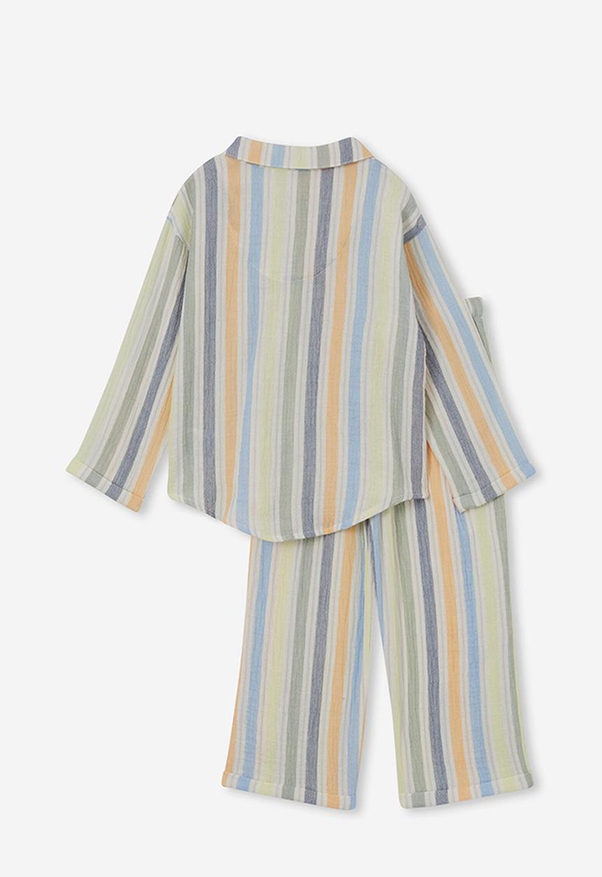 Cotton On - Austin long sleeve pyjama set - multi/dusk blue stripe
