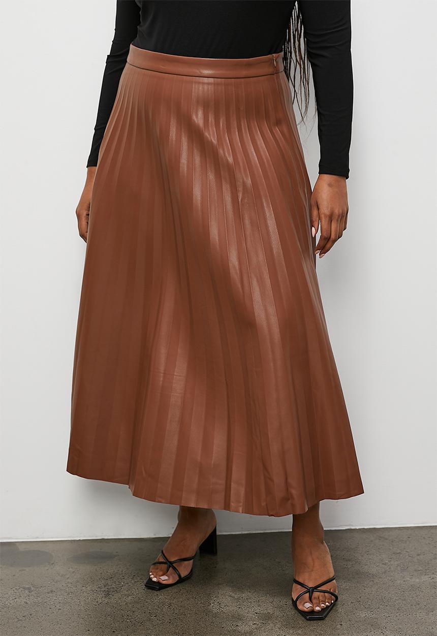 Superbalist - Pu pleated skirt - tobacco