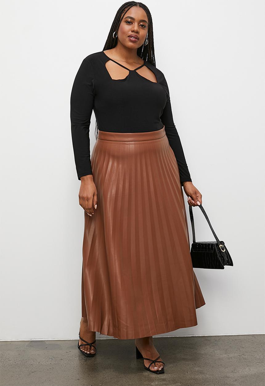 Superbalist - Pu pleated skirt - tobacco