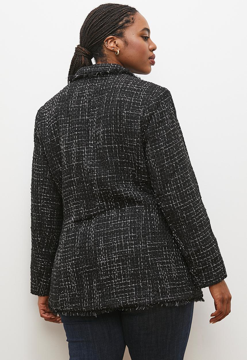 edit - Double breasted tweed blazer - black