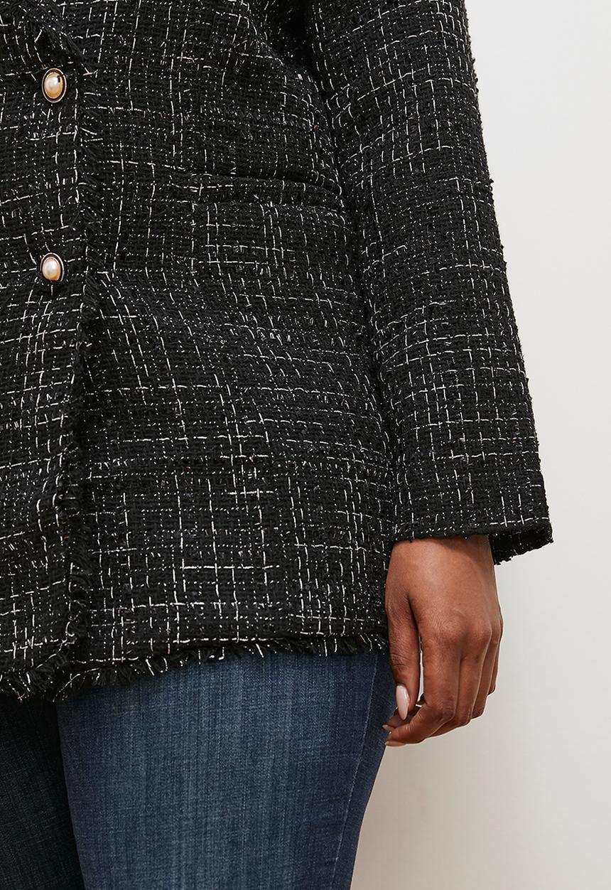 edit - Double breasted tweed blazer - black