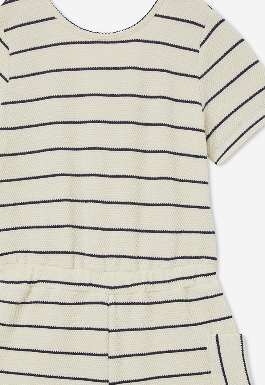 Cotton On - Loren short sleeve playsuit - dark vanilla/navy blazer stripe