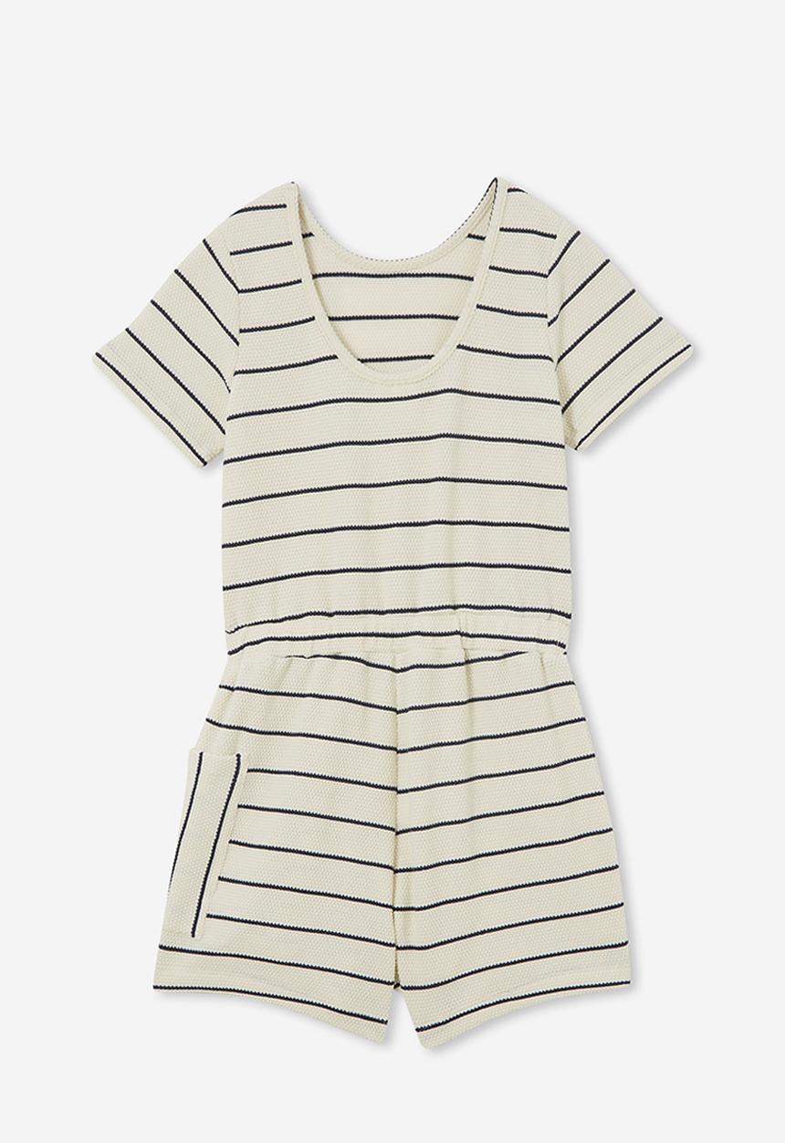 Cotton On - Loren short sleeve playsuit - dark vanilla/navy blazer stripe