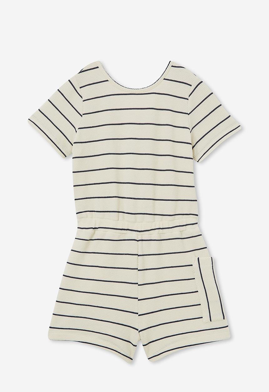 Cotton On - Loren short sleeve playsuit - dark vanilla/navy blazer stripe