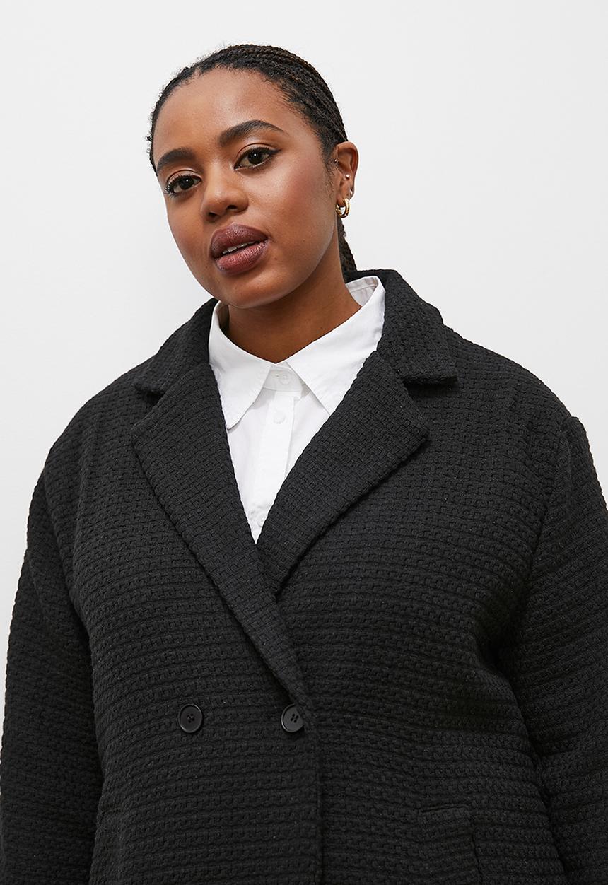 edit - Tweed double breasted coat - black1