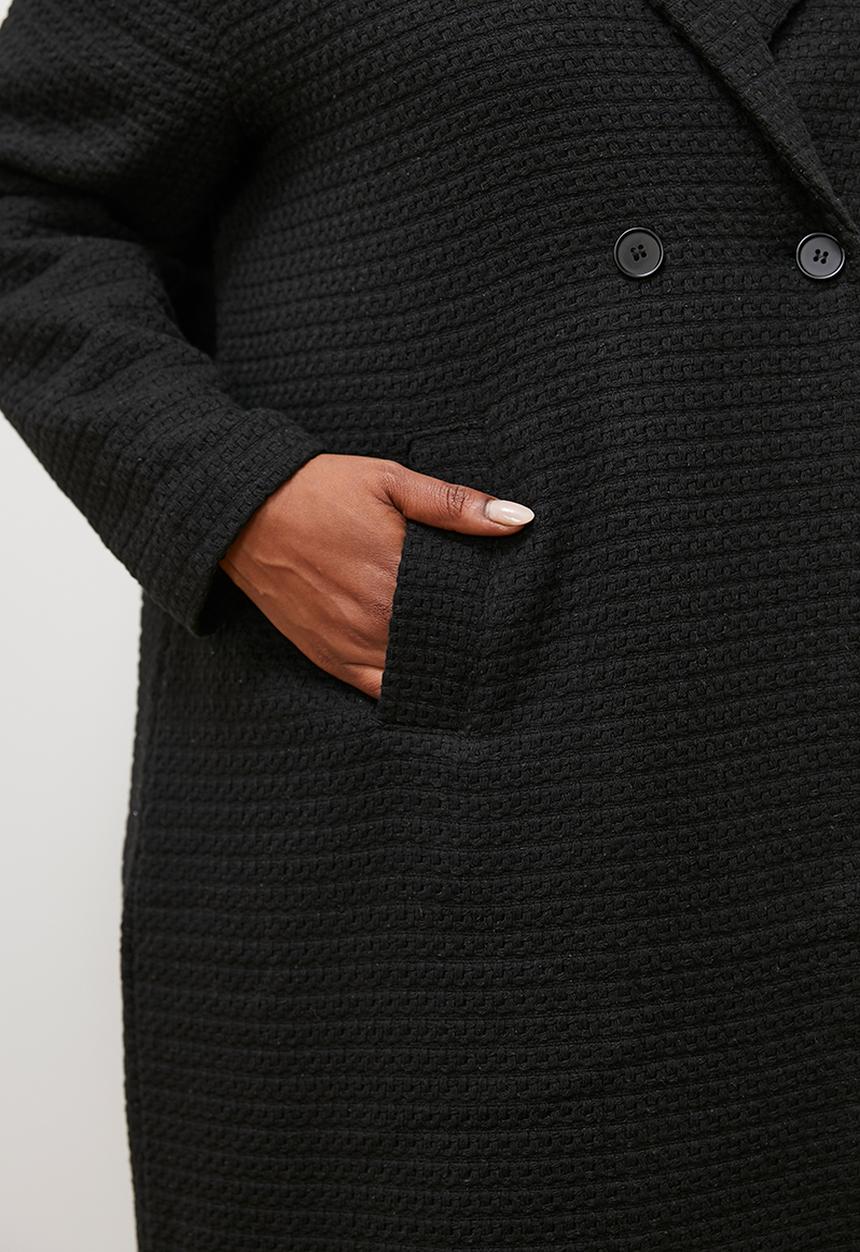 edit - Tweed double breasted coat - black1