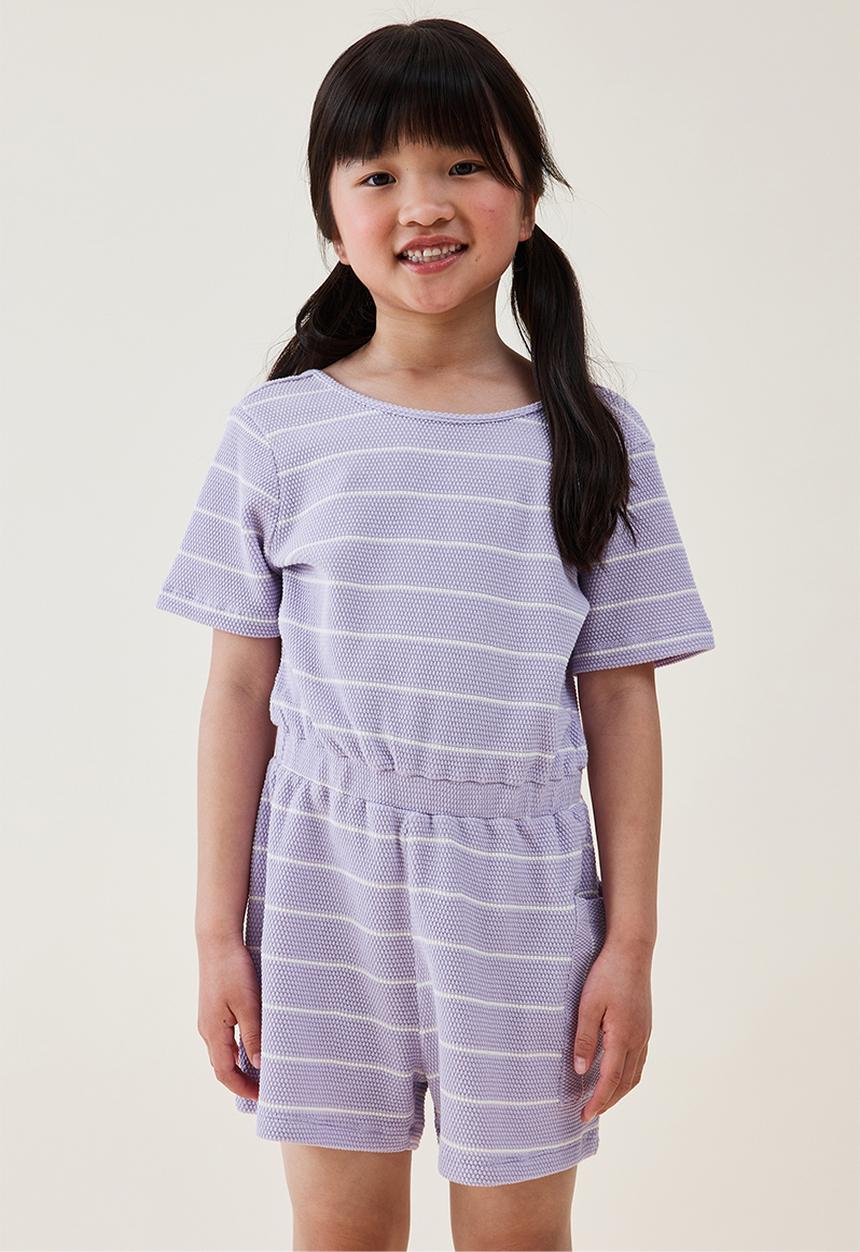 Cotton On - Loren short sleeve playsuit - lilac drop/dark vanilla stripe