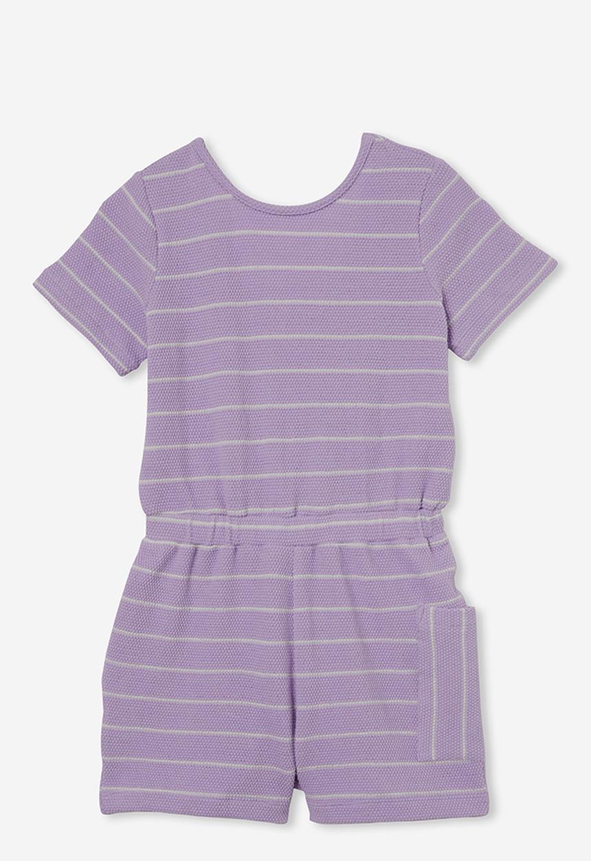 Cotton On - Loren short sleeve playsuit - lilac drop/dark vanilla stripe