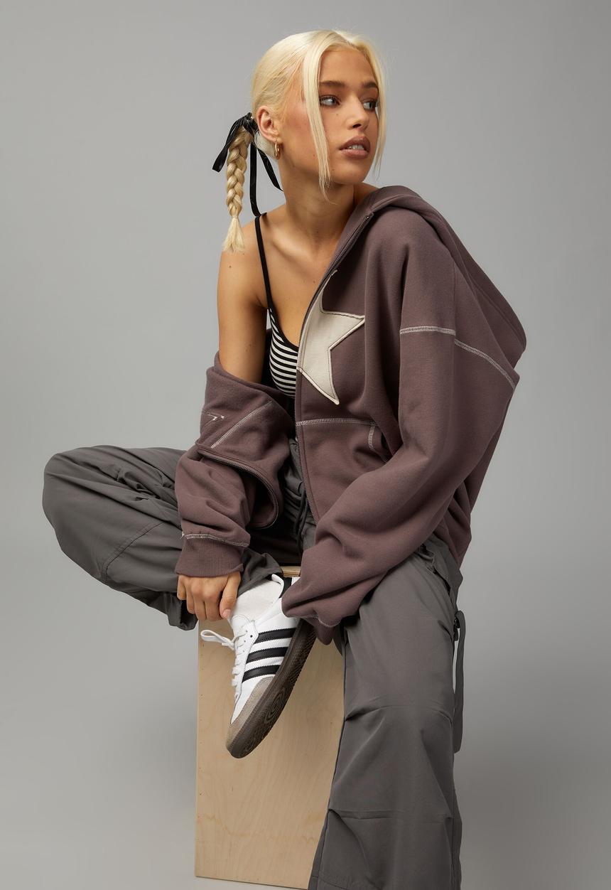 Factorie - Oversized zip through hoodie - plum truffle/malibu