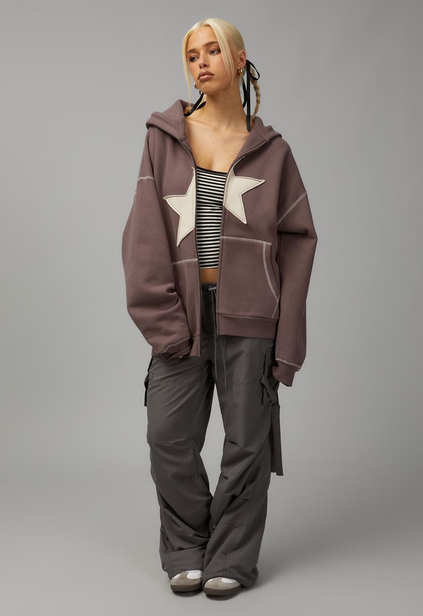 Factorie - Oversized zip through hoodie - plum truffle/malibu