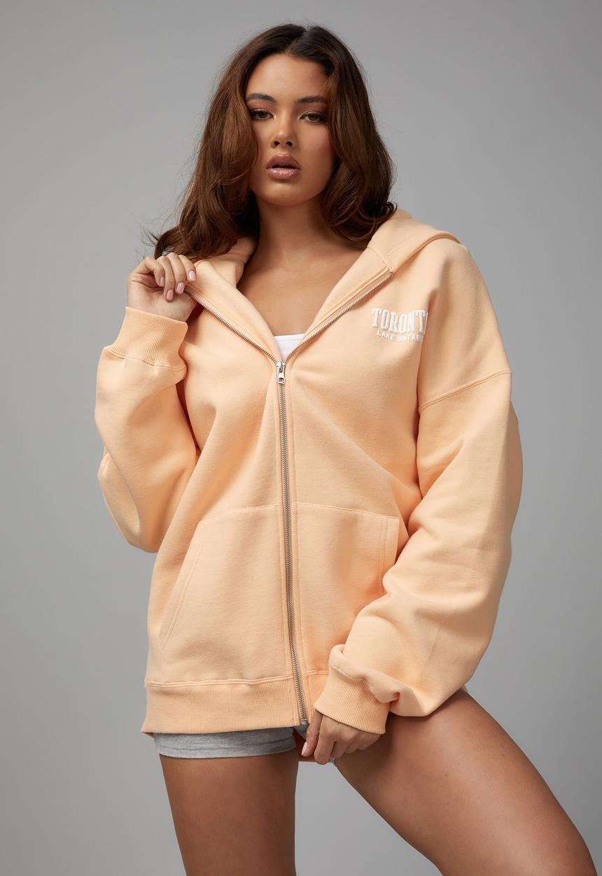 Factorie - Oversized zip through hoodie - peachy puff/toronto