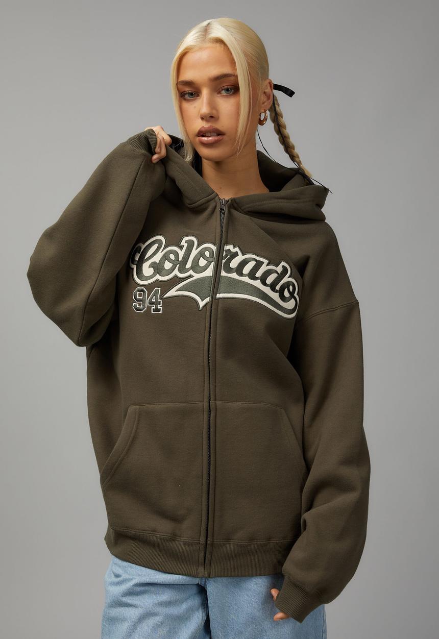 Factorie - Oversized zip through hoodie - grape green/colorado
