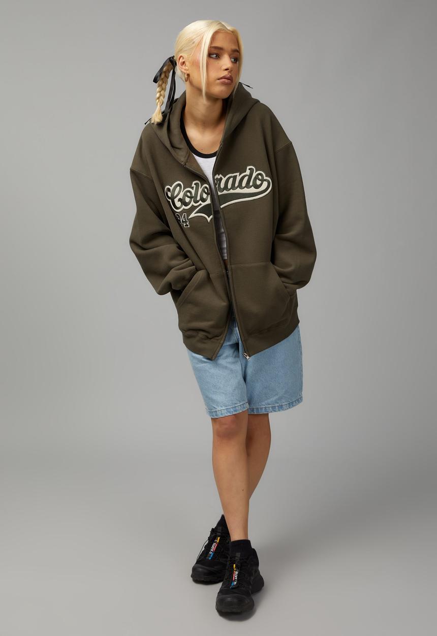 Factorie - Oversized zip through hoodie - grape green/colorado