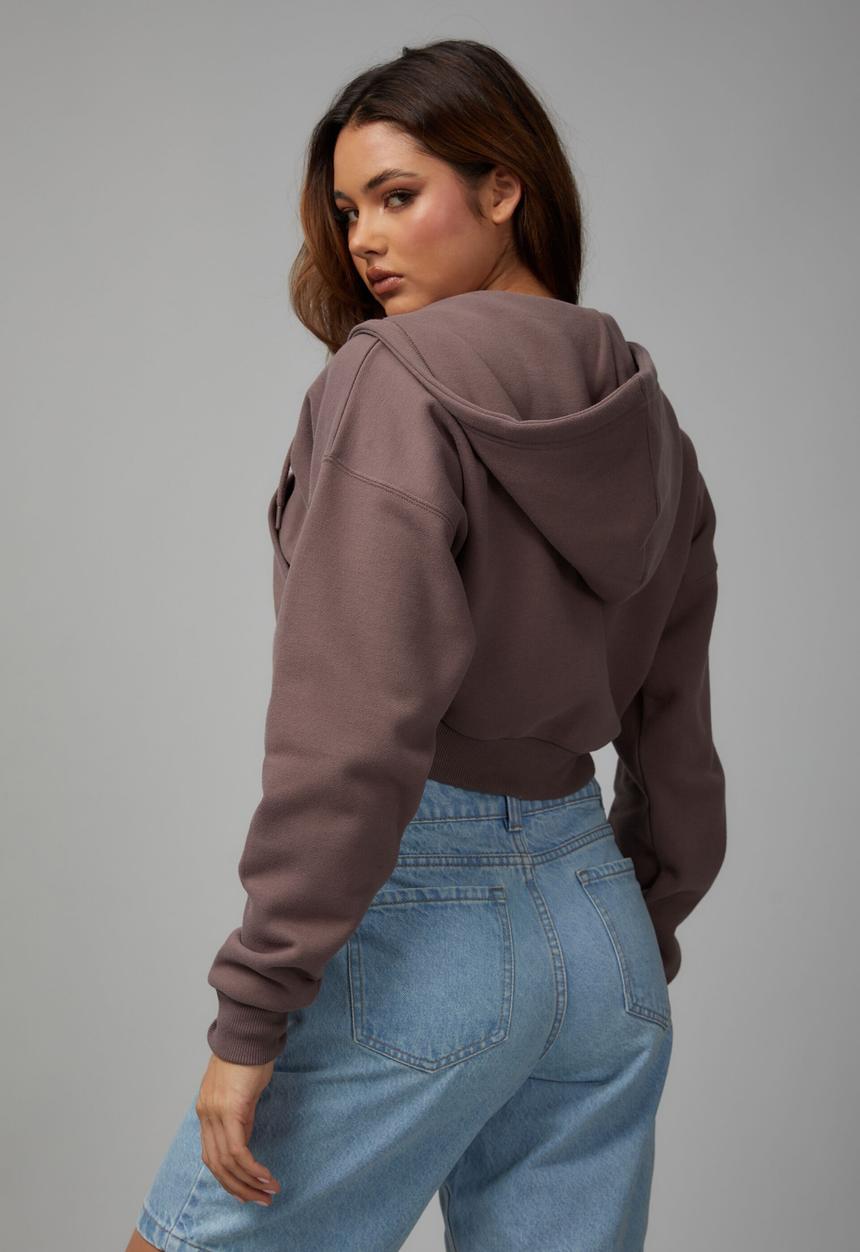 Factorie - Crop zip through hoodie - plum truffle