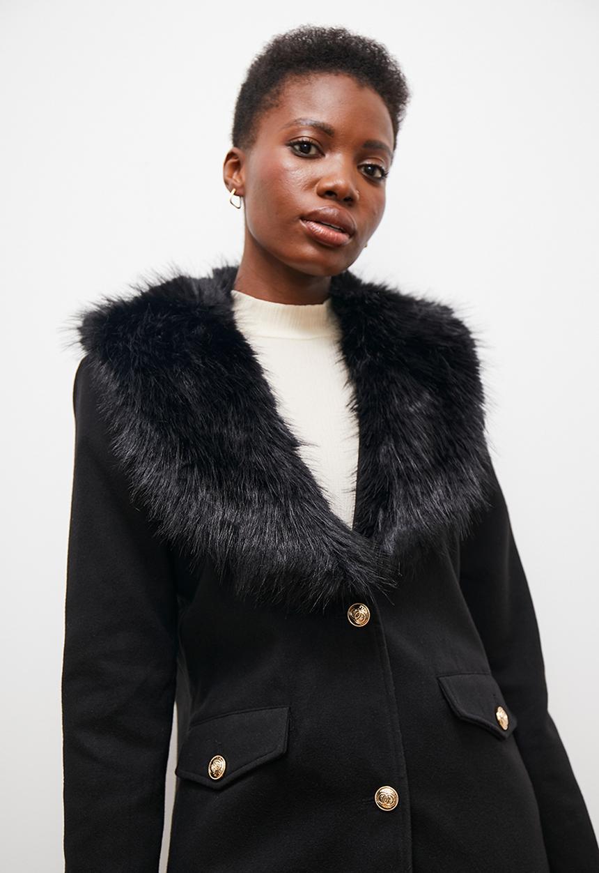 edit - Button detail statement coat - black