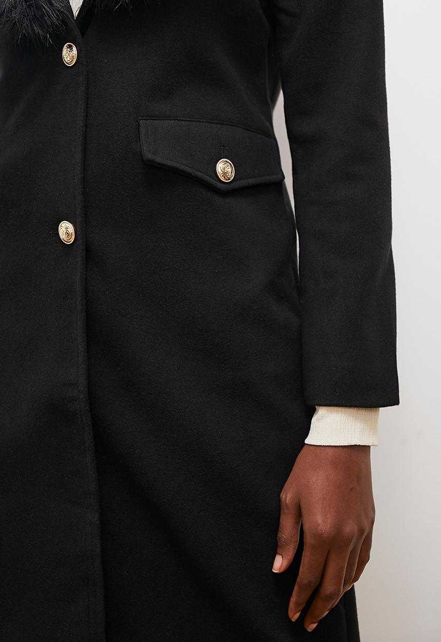 edit - Button detail statement coat - black