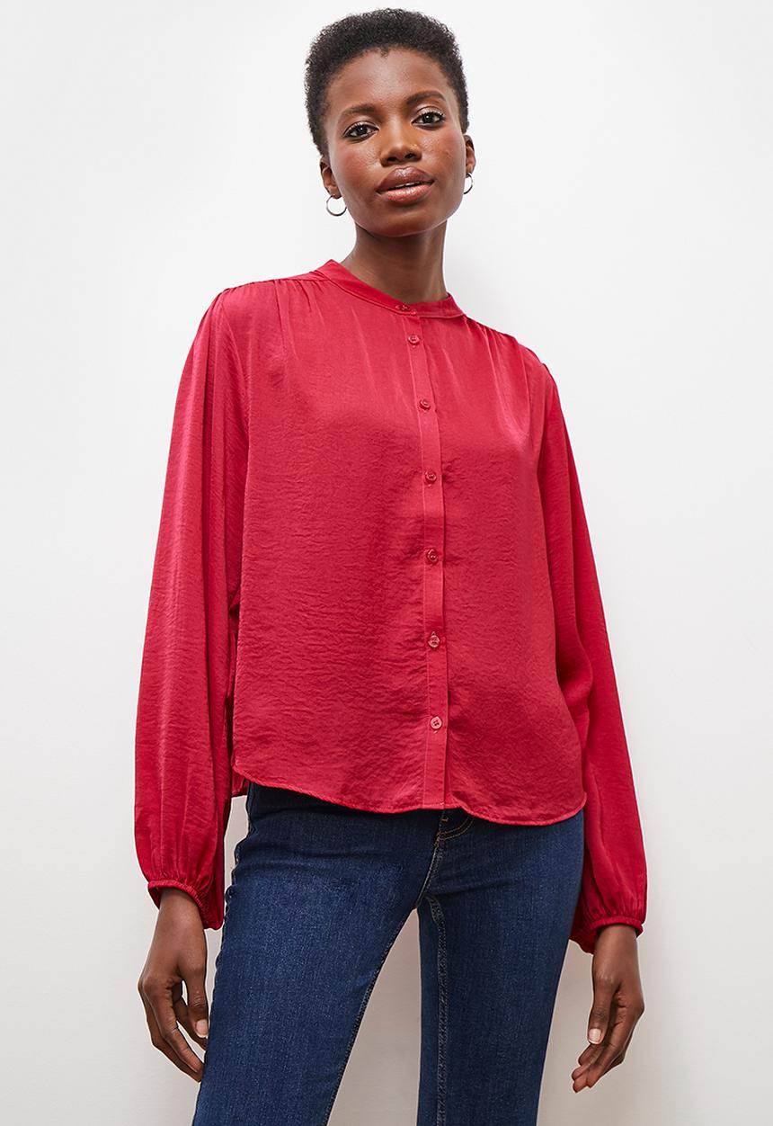 edit - Mandarin bell sleeve blouse - persian red 