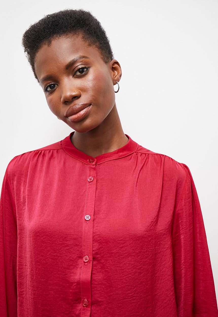 edit - Mandarin bell sleeve blouse - persian red 