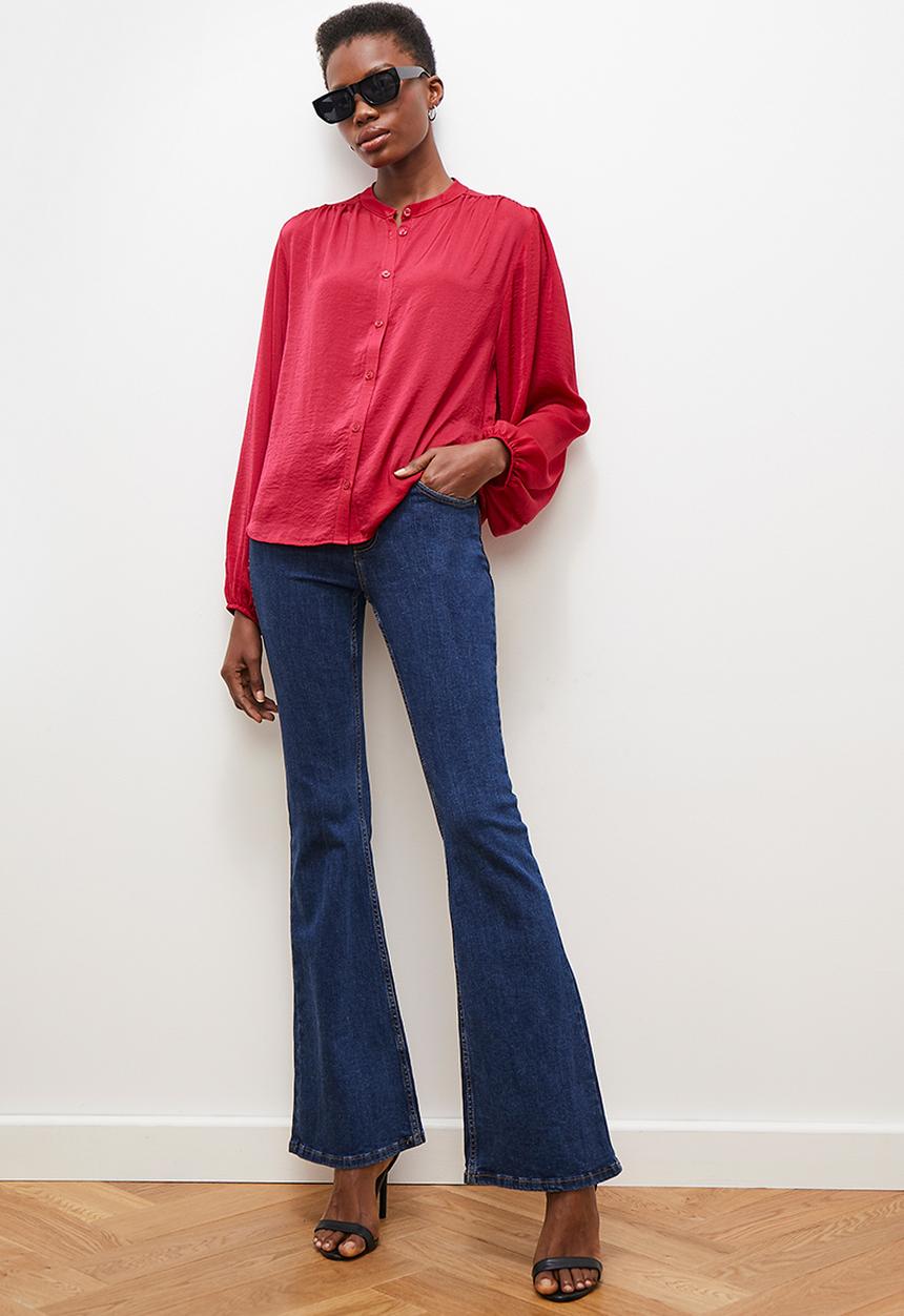 edit - Mandarin bell sleeve blouse - persian red 