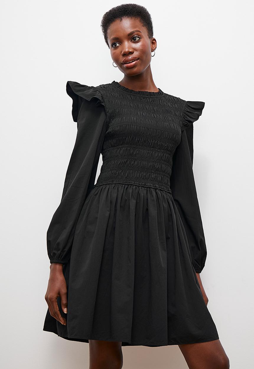 edit - Ruffle detail mini dress - black