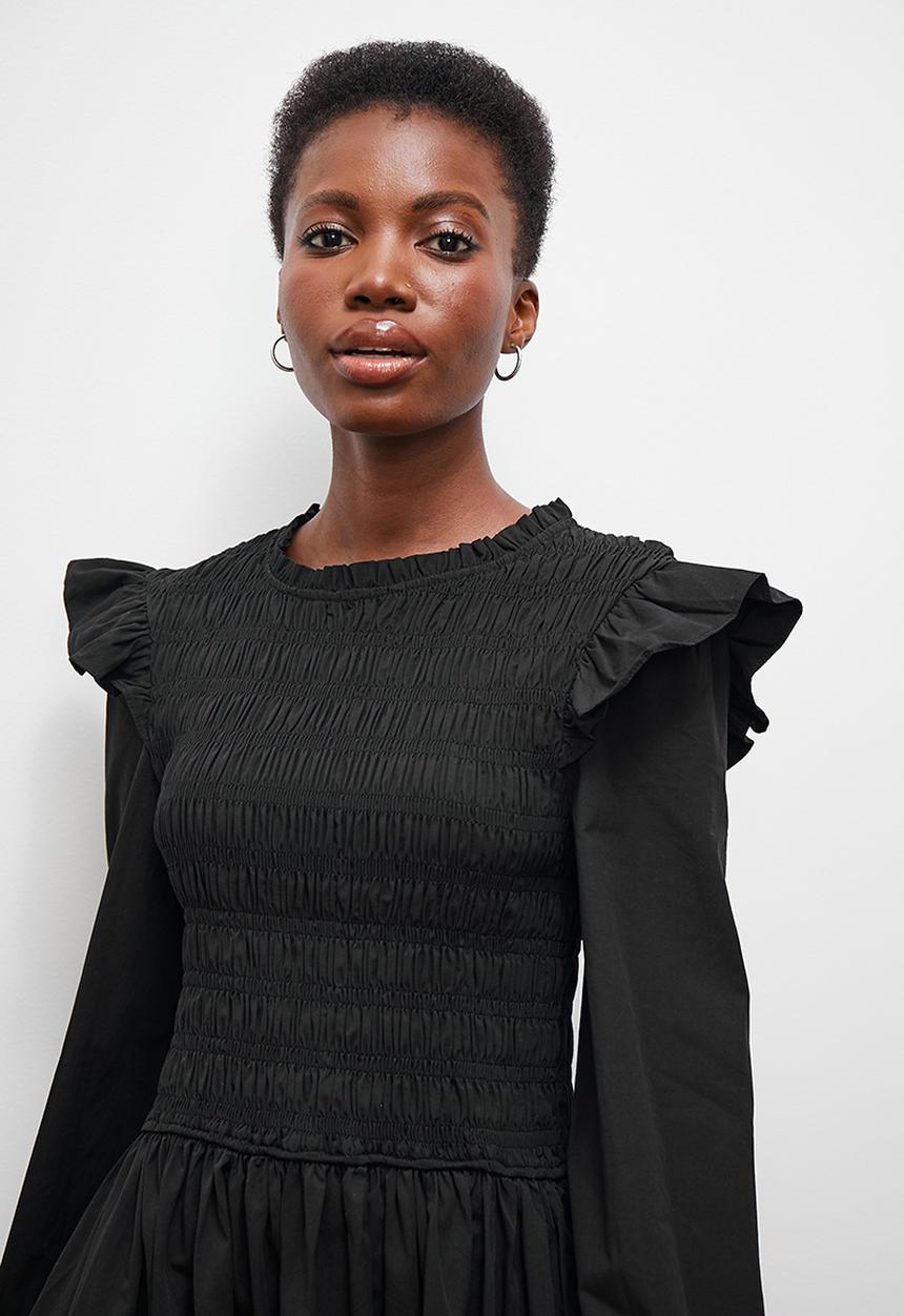 edit - Ruffle detail mini dress - black