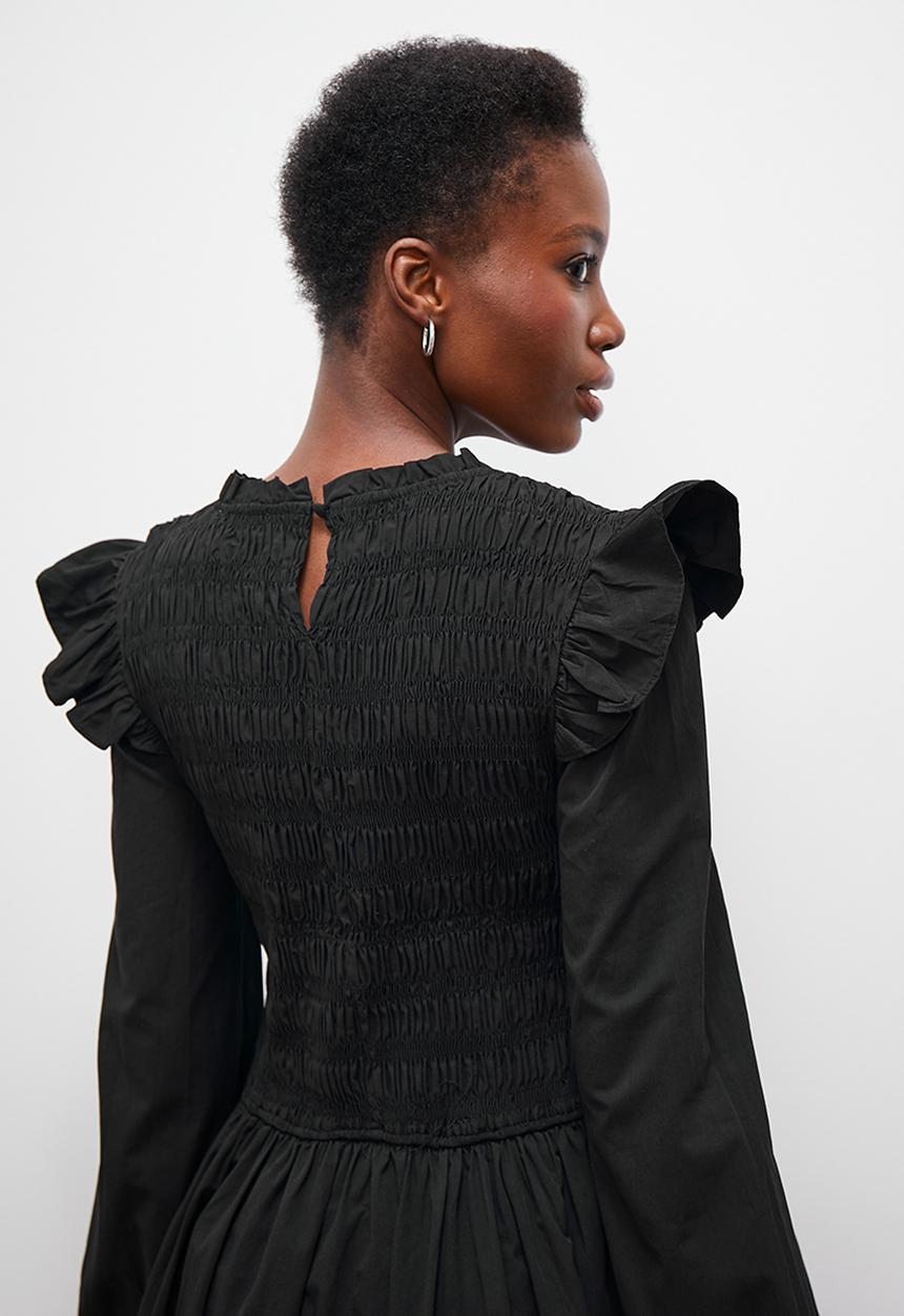edit - Ruffle detail mini dress - black