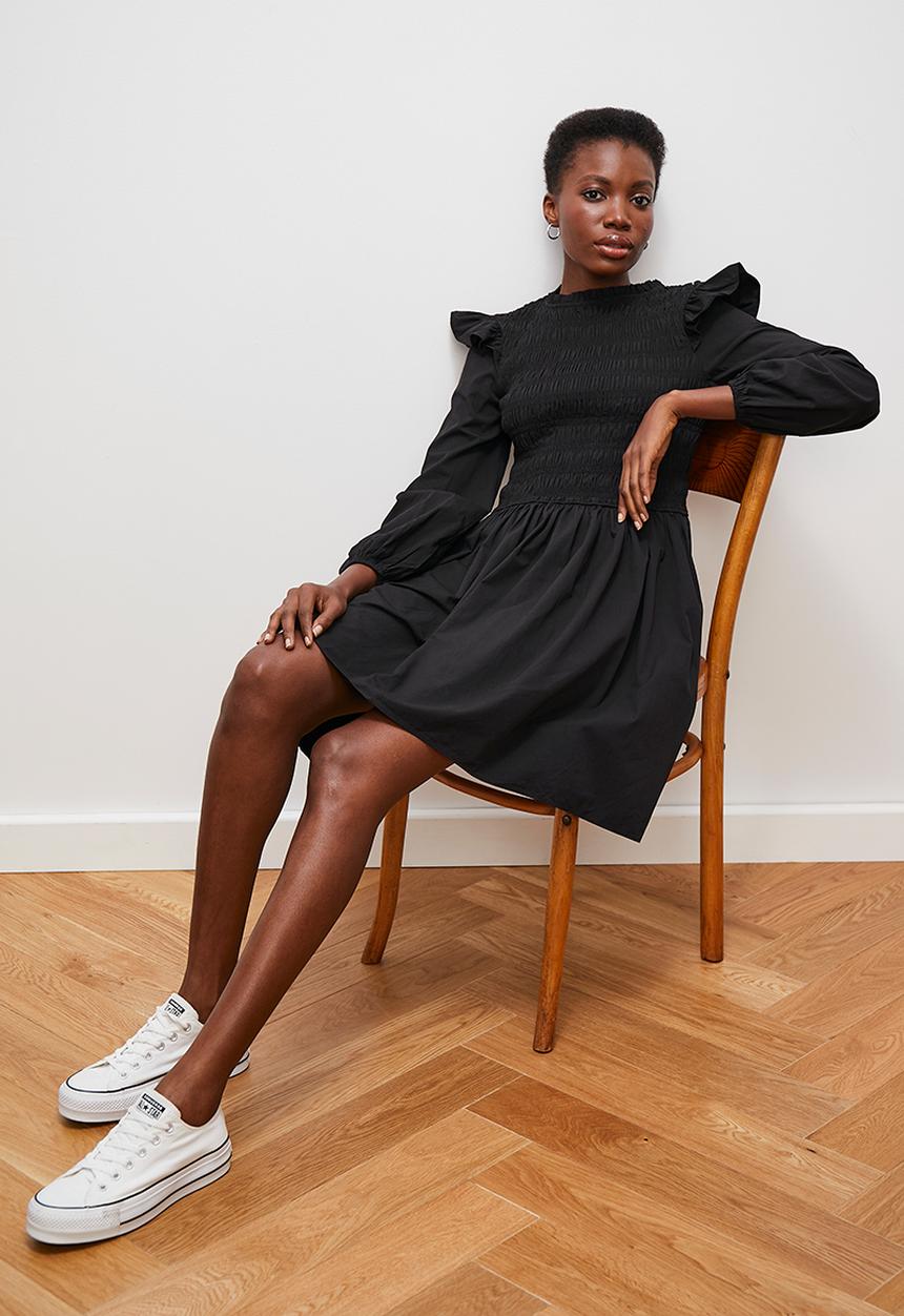 edit - Ruffle detail mini dress - black