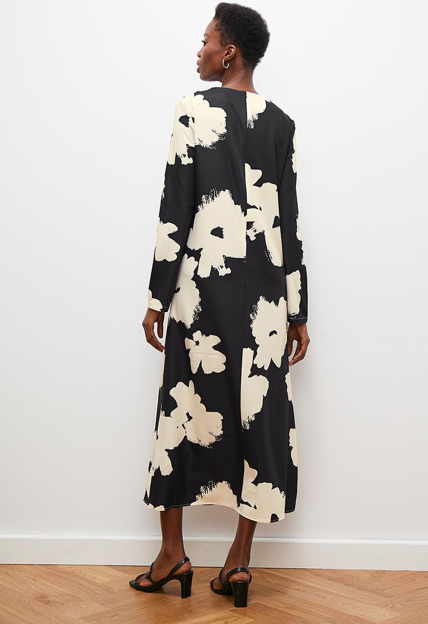 edit - Printed tunic midi dress - black & neutral