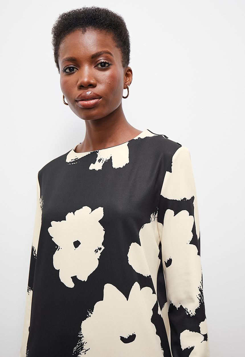 edit - Printed tunic midi dress - black & neutral