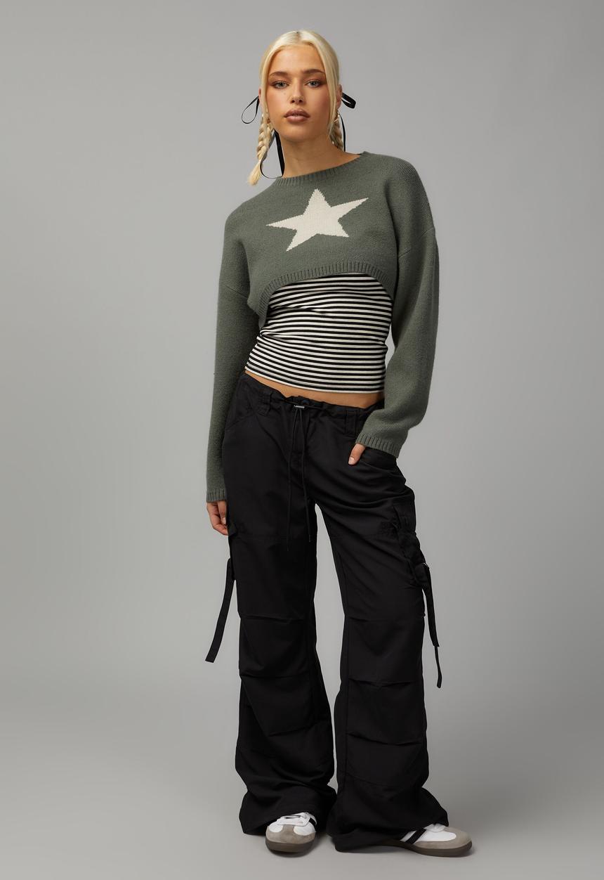 Factorie - Strappy utility pant - black