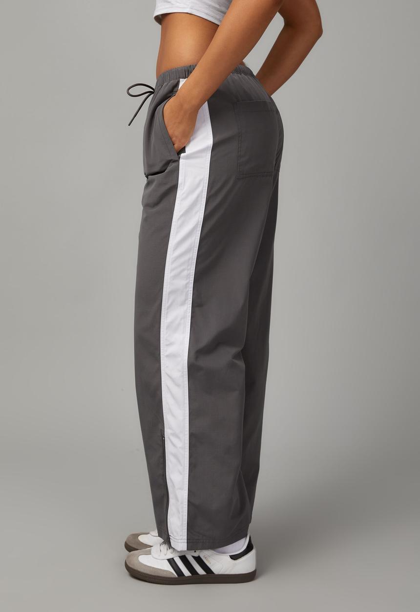 Factorie - Straight leg woven trackpant - charcoal/white