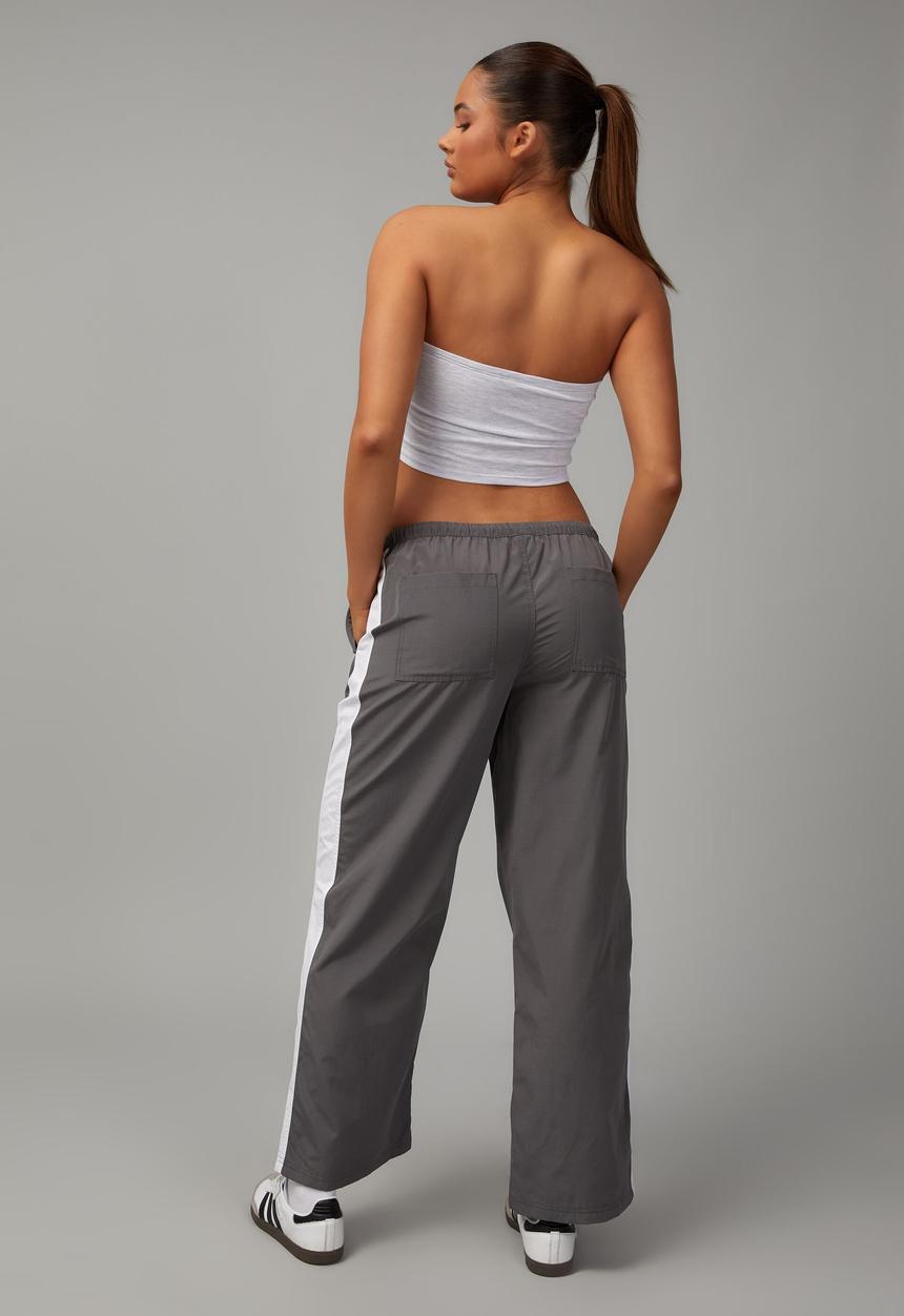 Factorie - Straight leg woven trackpant - charcoal/white