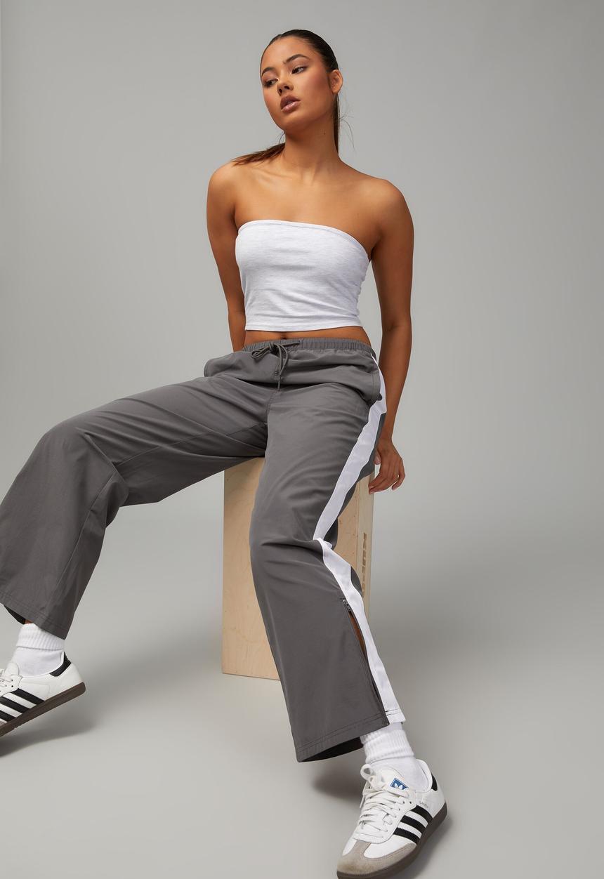 Factorie - Straight leg woven trackpant - charcoal/white