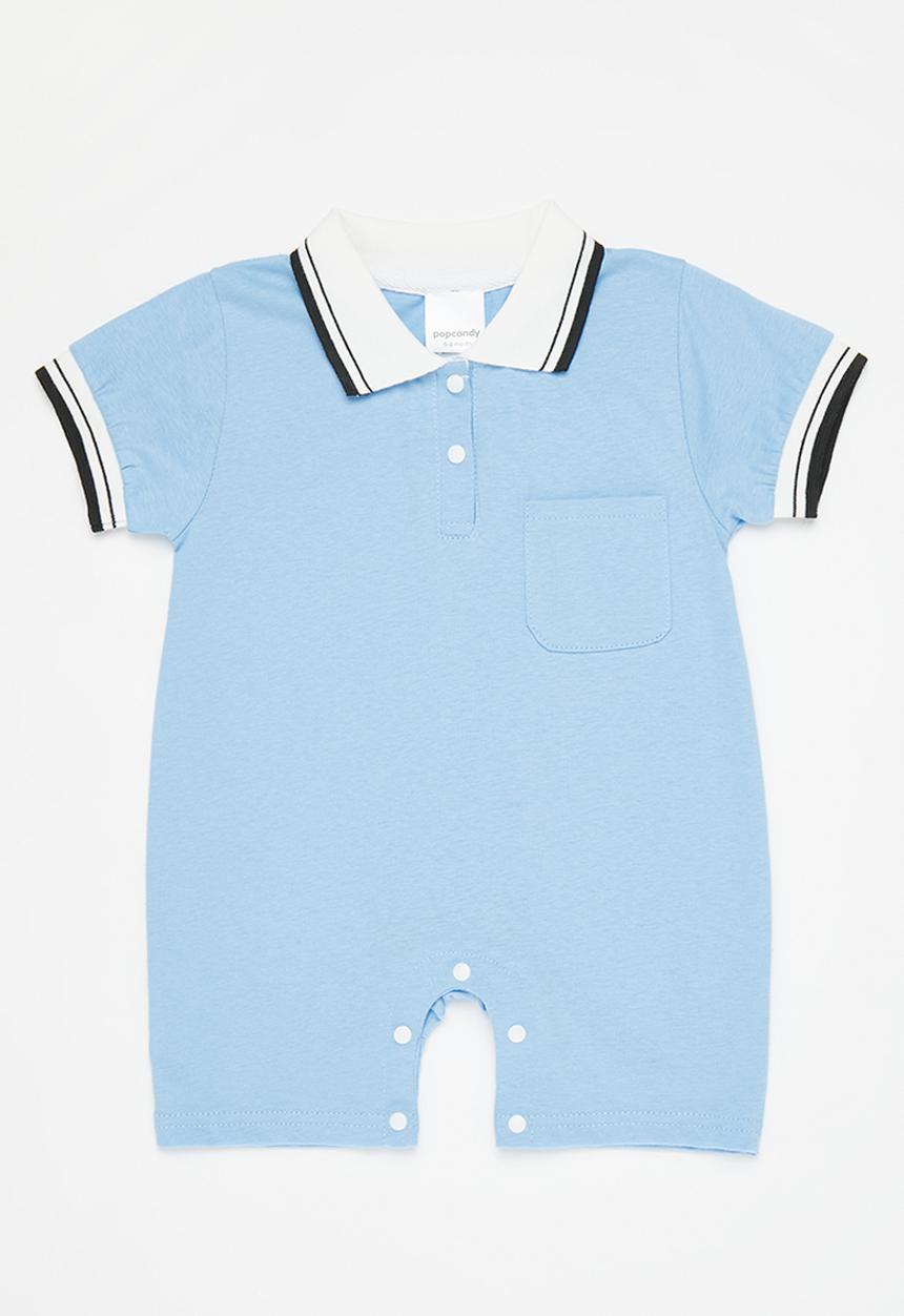 Pop Candy - Short sleeve collared romper - blue and white