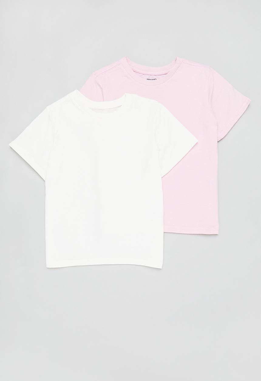 Pop Candy - Girls 2 pack basic tees - pink & milk