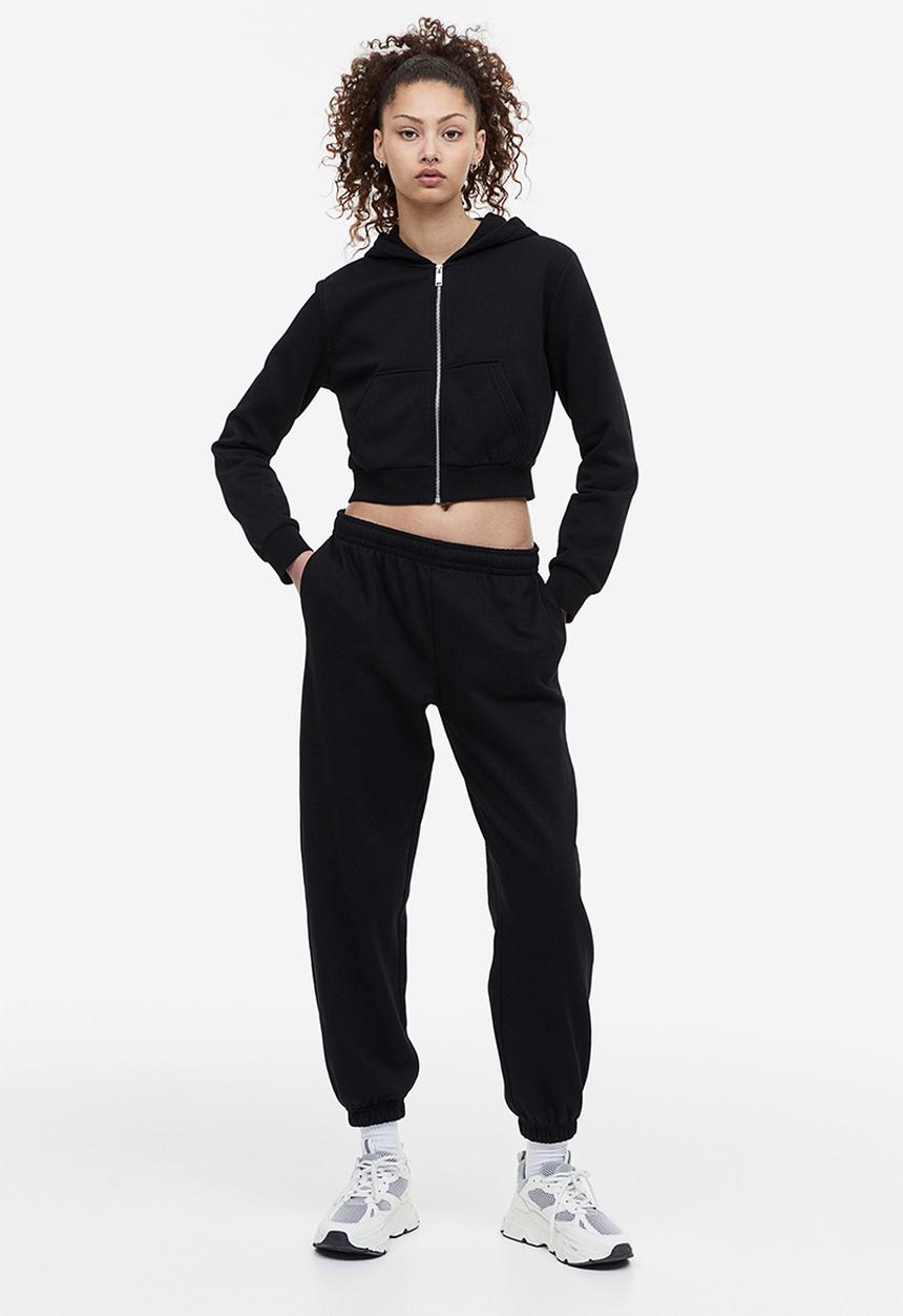 H&M - Cropped zip-through hoodie - black