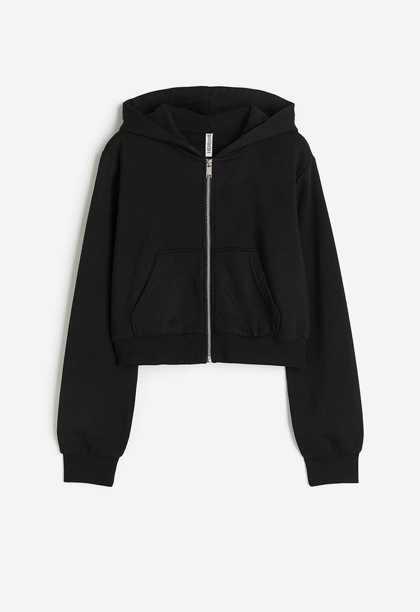 H&M - Cropped zip-through hoodie - black