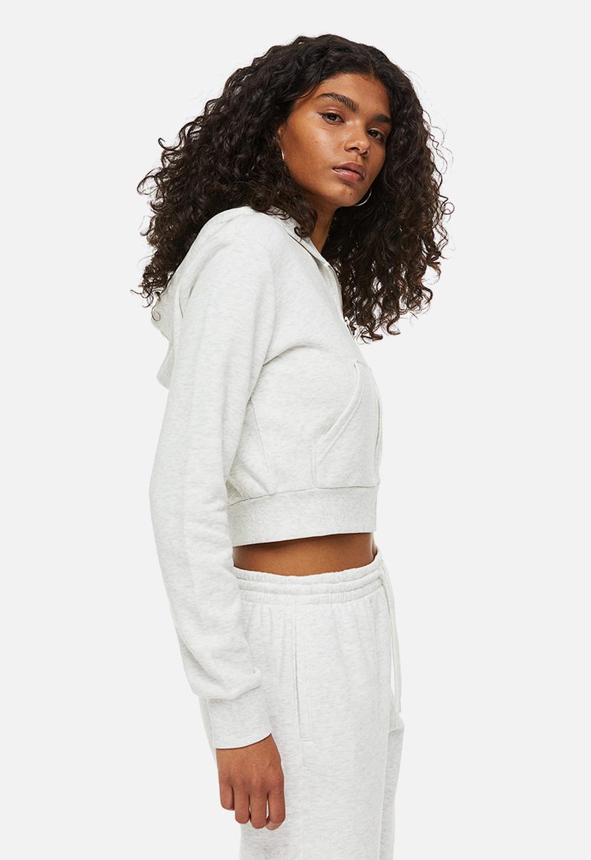 H&M - Cropped zip-through hoodie - light grey marl 