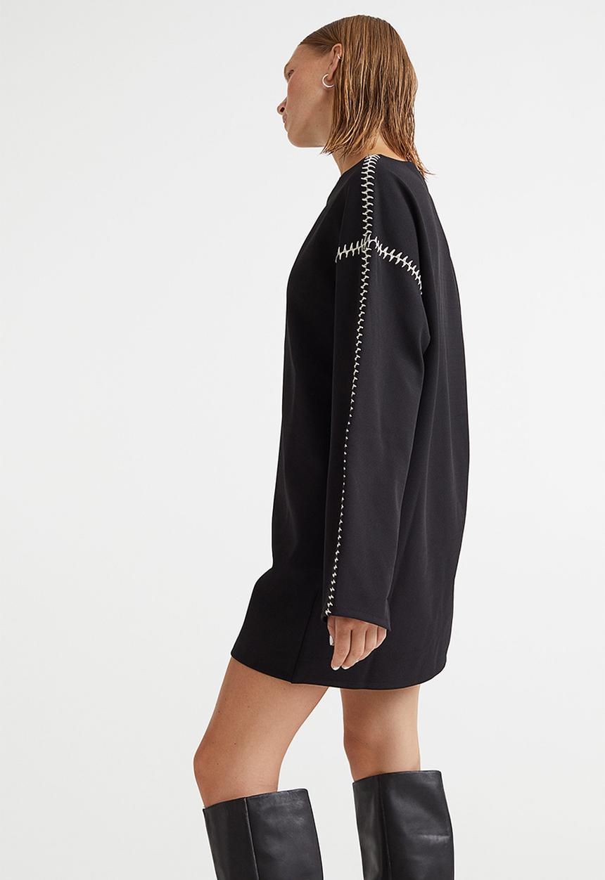 H&M - Embroidered jersey dress - black 