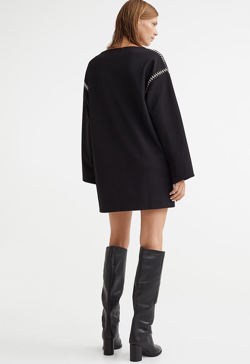 H&M - Embroidered jersey dress - black 