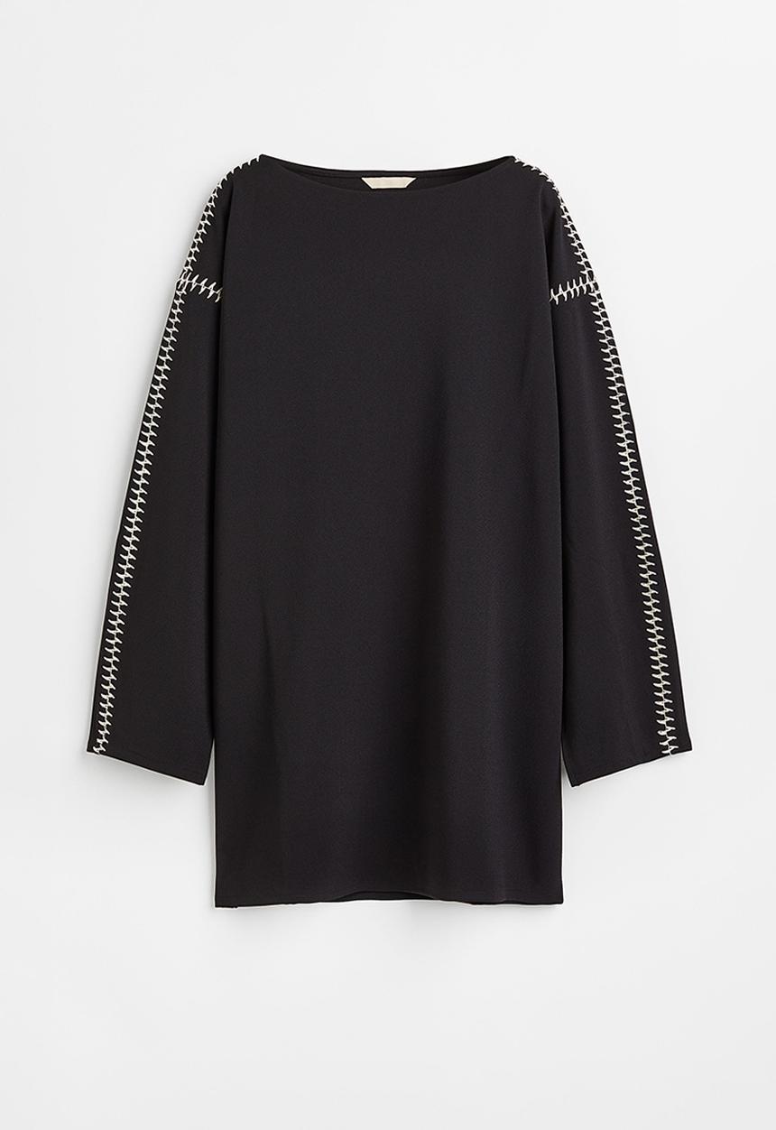 H&M - Embroidered jersey dress - black 