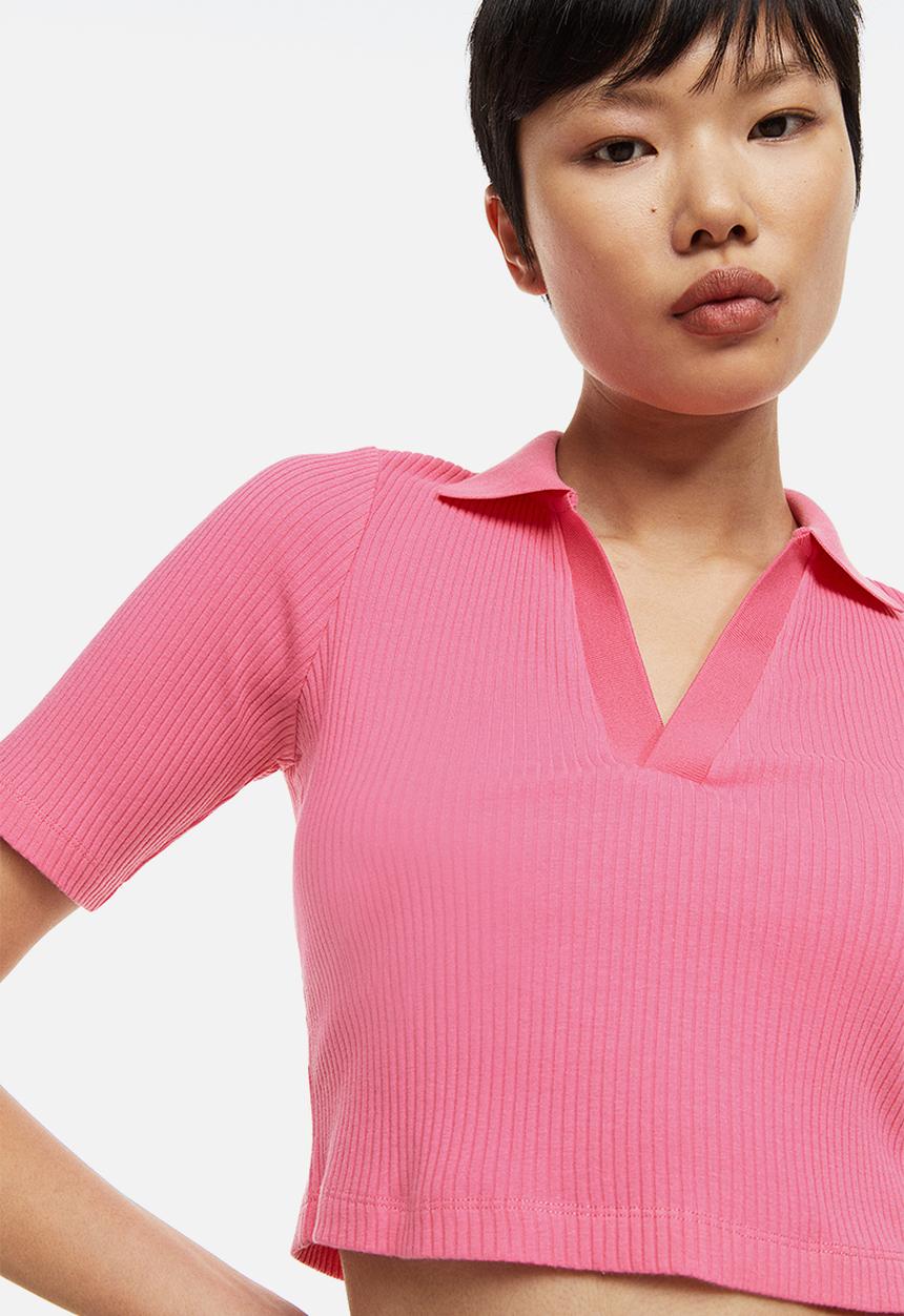 H&M - Collared ribbed top - pink
