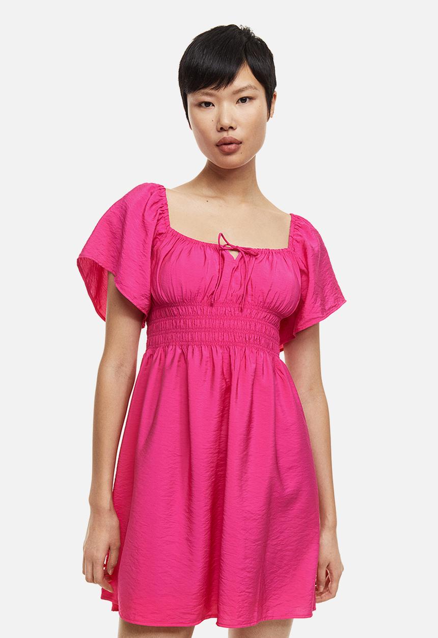 H&M - Smocked-waist dress - cerise