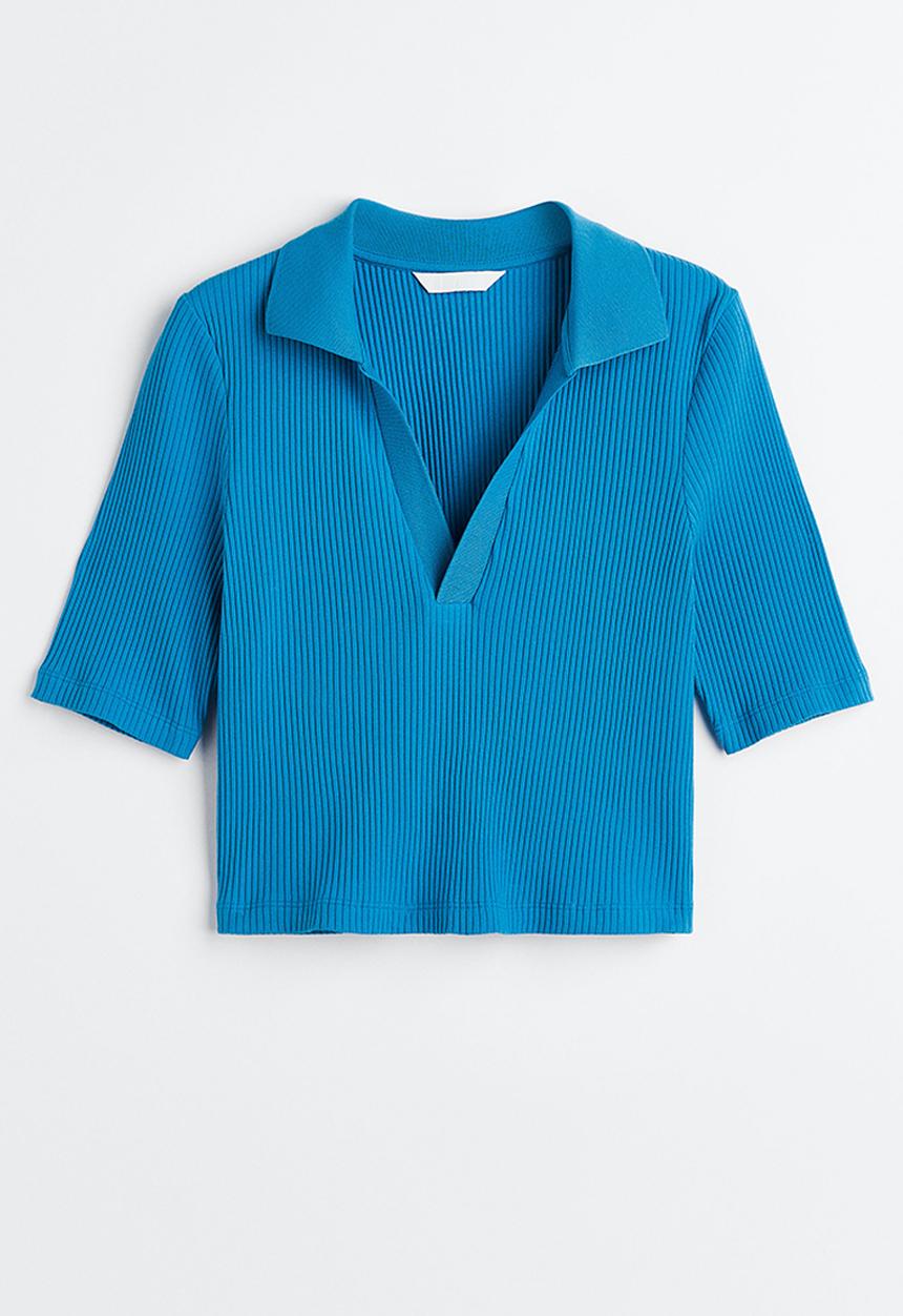 H&M - Collared ribbed top - bright blue 