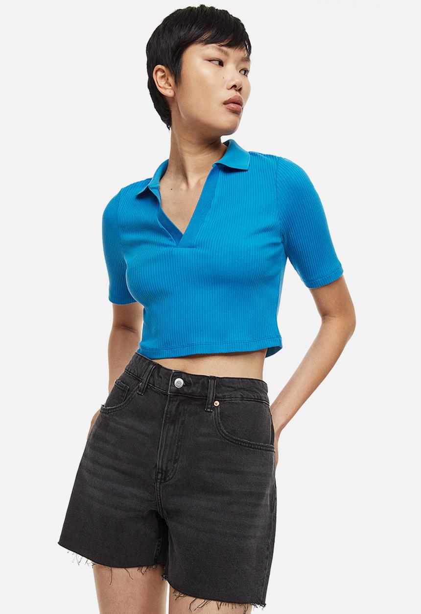 H&M - Collared ribbed top - bright blue 
